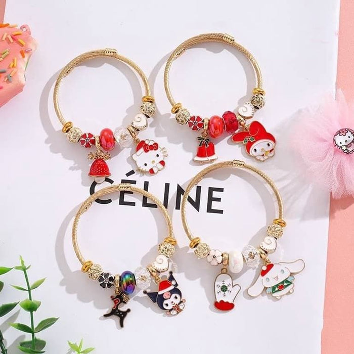 Winter Santa Claus Theme Faux Gold Bracelets