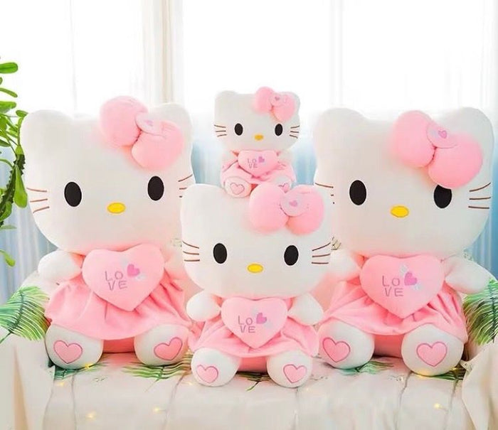 White Character Pastel Pink Dress and Bow With Heart Feet Plush Toy