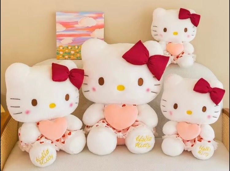 White Character Red Bow Plush Toy