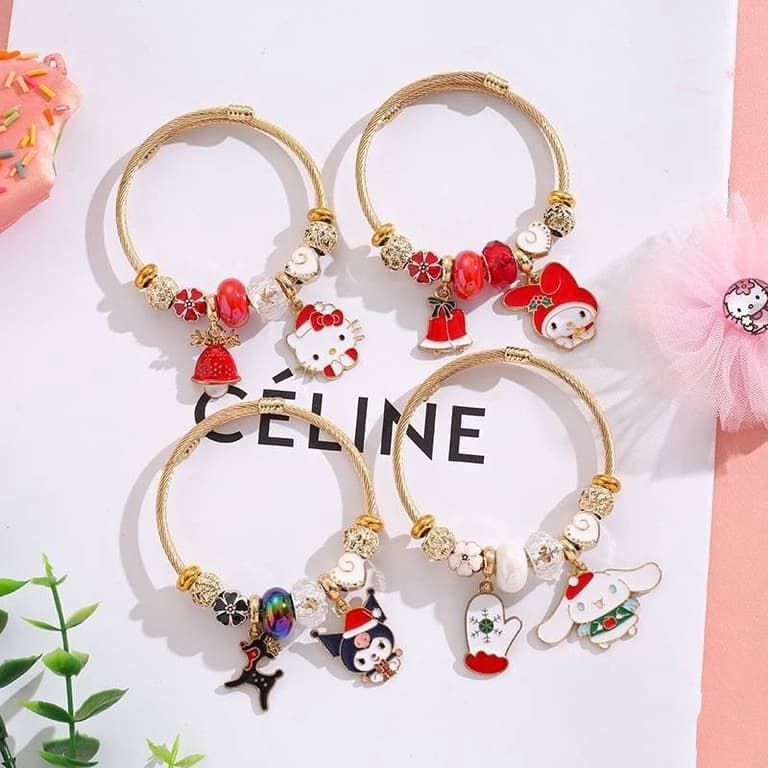 Winter Santa Claus Theme Faux Gold Bracelets