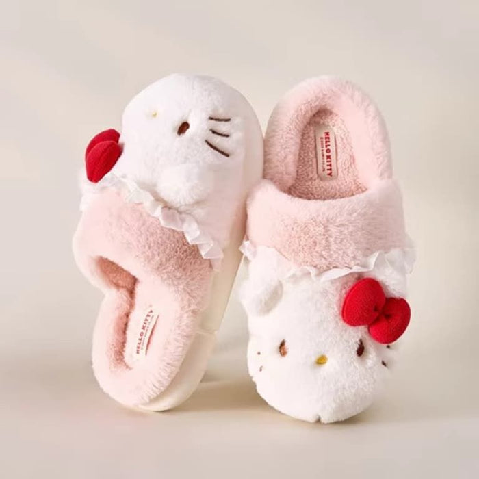 Pink and White Character Themed Fuzzy Slippers