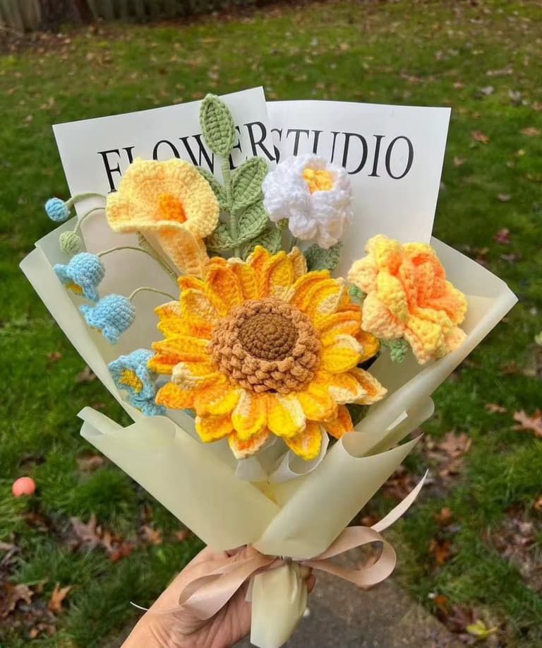 Sunflower Crochet Bouquet With Different Flowers