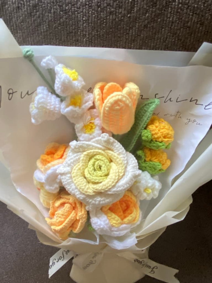 Yellow & White Different Flowers Crochet Bouquet