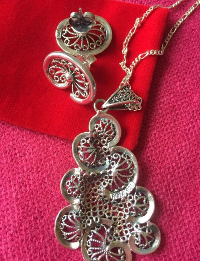 925 Silver Leaf Spiral Necklace & Earrings Set