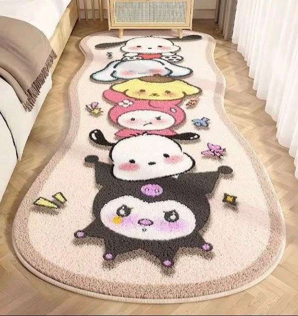 Colorful character rug in a bedroom